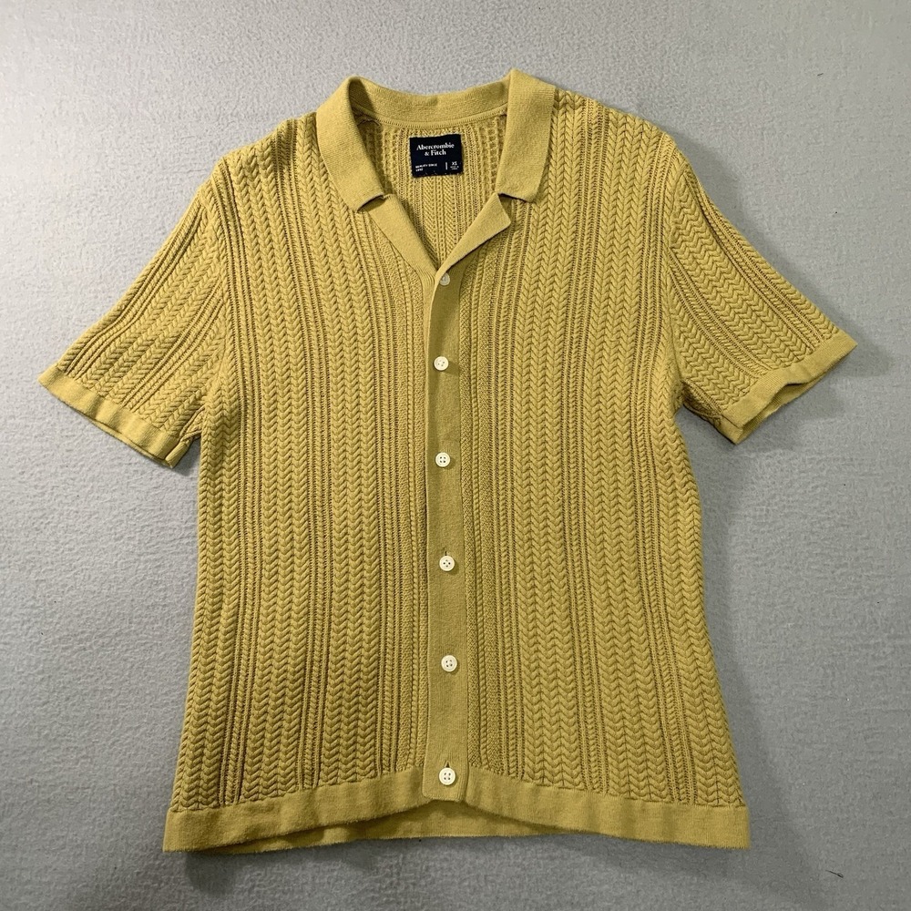 Abercrombie & Fitch Gold Cable Knit Button Up Sweater Shirt Men's Size XS